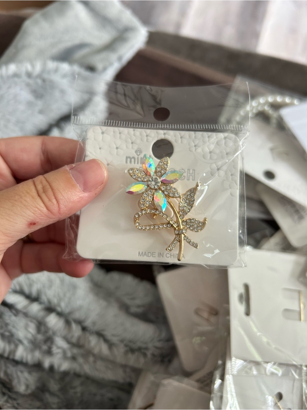 🔥$4 Crystal Floral Brooch Pin in Gold with Iridescent Petals
